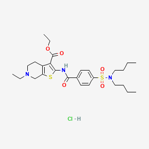 molecular formula C27H40ClN3O5S2 B2584895 ethyl 2-(4-(N,N-dibutylsulfamoyl)benzamido)-6-ethyl-4,5,6,7-tetrahydrothieno[2,3-c]pyridine-3-carboxylate hydrochloride CAS No. 1216633-47-4