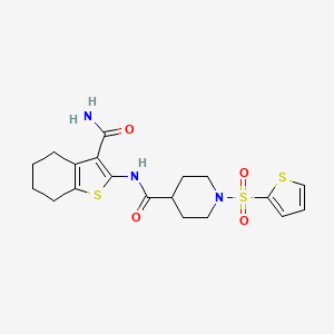 molecular formula C19H23N3O4S3 B2584921 N-(3-carbamoyl-4,5,6,7-tetrahydro-1-benzothiophen-2-yl)-1-(thiophene-2-sulfonyl)piperidine-4-carboxamide CAS No. 899958-87-3