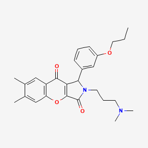 molecular formula C27H32N2O4 B2585004 2-(3-(Dimethylamino)propyl)-6,7-dimethyl-1-(3-propoxyphenyl)-1,2-dihydrochromeno[2,3-c]pyrrole-3,9-dione CAS No. 879922-29-9
