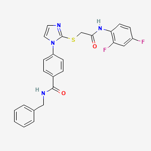 molecular formula C25H20F2N4O2S B2585073 N-benzyl-4-[2-({[(2,4-difluorophenyl)carbamoyl]methyl}sulfanyl)-1H-imidazol-1-yl]benzamide CAS No. 1206991-54-9