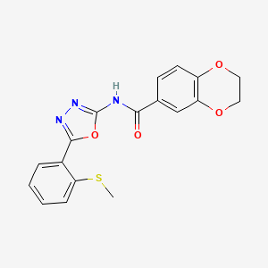 molecular formula C18H15N3O4S B2585124 N-{5-[2-(methylsulfanyl)phenyl]-1,3,4-oxadiazol-2-yl}-2,3-dihydro-1,4-benzodioxine-6-carboxamide CAS No. 886909-95-1