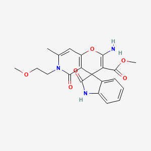 molecular formula C21H21N3O6 B2585170 methyl 2'-amino-6'-(2-methoxyethyl)-7'-methyl-2,5'-dioxo-1,2,5',6'-tetrahydrospiro[indole-3,4'-pyrano[3,2-c]pyridine]-3'-carboxylate CAS No. 873571-70-1