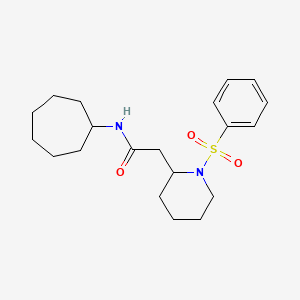 molecular formula C20H30N2O3S B2585199 2-[1-(benzenesulfonyl)piperidin-2-yl]-N-cycloheptylacetamide CAS No. 1021089-98-4