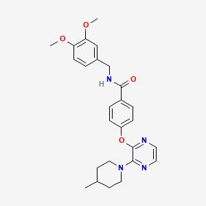 molecular formula C26H30N4O4 B2585208 N-[(3,4-dimethoxyphenyl)methyl]-4-{[3-(4-methylpiperidin-1-yl)pyrazin-2-yl]oxy}benzamide CAS No. 1189709-86-1