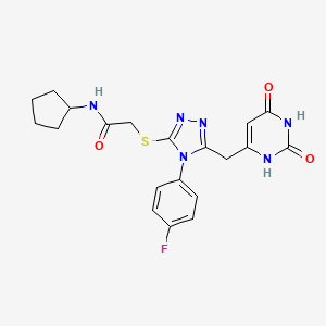 molecular formula C20H21FN6O3S B2585240 N-cyclopentyl-2-((5-((2,6-dioxo-1,2,3,6-tetrahydropyrimidin-4-yl)methyl)-4-(4-fluorophenyl)-4H-1,2,4-triazol-3-yl)thio)acetamide CAS No. 852154-24-6