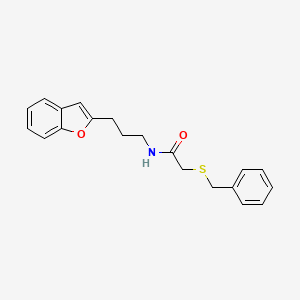 molecular formula C20H21NO2S B2585292 N-(3-(benzofuran-2-yl)propyl)-2-(benzylthio)acetamide CAS No. 2034558-40-0