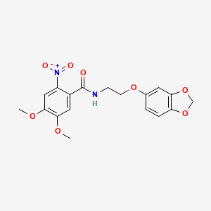 molecular formula C18H18N2O8 B2585294 N-(2-(benzo[d][1,3]dioxol-5-yloxy)ethyl)-4,5-dimethoxy-2-nitrobenzamide CAS No. 1172325-87-9
