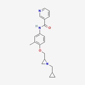 molecular formula C20H23N3O2 B2585309 N-(4-{[1-(cyclopropylmethyl)aziridin-2-yl]methoxy}-3-methylphenyl)pyridine-3-carboxamide CAS No. 2418709-80-3