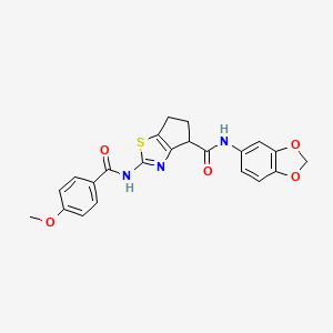 N-(benzo[d][1,3]dioxol-5-yl)-2-(4-methoxybenzamido)-5,6-dihydro-4H-cyclopenta[d]thiazole-4-carboxamide