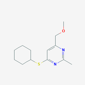 molecular formula C13H20N2OS B2585368 4-(Cyclohexylsulfanyl)-6-(methoxymethyl)-2-methylpyrimidine CAS No. 338747-86-7