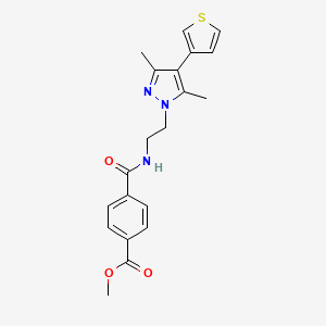 molecular formula C20H21N3O3S B2585387 methyl 4-((2-(3,5-dimethyl-4-(thiophen-3-yl)-1H-pyrazol-1-yl)ethyl)carbamoyl)benzoate CAS No. 2034357-98-5