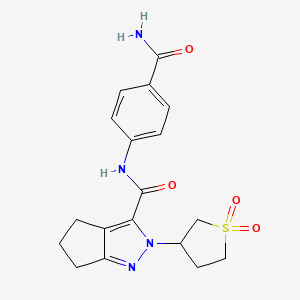 N-(4-carbamoylphenyl)-2-(1,1-dioxidotetrahydrothiophen-3-yl)-2,4,5,6-tetrahydrocyclopenta[c]pyrazole-3-carboxamide