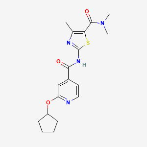 molecular formula C18H22N4O3S B2585401 2-(2-(cyclopentyloxy)isonicotinamido)-N,N,4-trimethylthiazole-5-carboxamide CAS No. 2034618-05-6