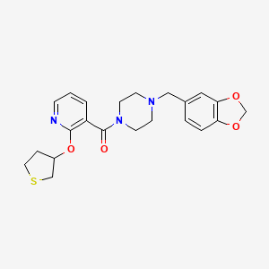molecular formula C22H25N3O4S B2585404 (4-(Benzo[d][1,3]dioxol-5-ylmethyl)piperazin-1-yl)(2-((tetrahydrothiophen-3-yl)oxy)pyridin-3-yl)methanone CAS No. 2034470-70-5