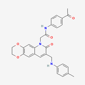 molecular formula C29H27N3O5 B2585405 N-(4-acetylphenyl)-2-(8-{[(4-methylphenyl)amino]methyl}-7-oxo-2H,3H,6H,7H-[1,4]dioxino[2,3-g]quinolin-6-yl)acetamide CAS No. 932308-83-3