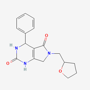 molecular formula C17H19N3O3 B2585408 4-phenyl-6-((tetrahydrofuran-2-yl)methyl)-3,4,6,7-tetrahydro-1H-pyrrolo[3,4-d]pyrimidine-2,5-dione CAS No. 874594-39-5