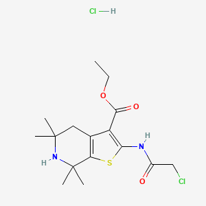 molecular formula C16H24Cl2N2O3S B2585414 Ethyl 2-[(chloroacetyl)amino]-5,5,7,7-tetramethyl-4,5,6,7-tetrahydrothieno[2,3-c]pyridine-3-carboxylate hydrochloride CAS No. 1171150-66-5