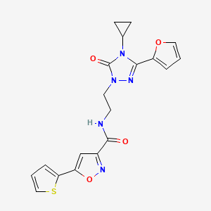 molecular formula C19H17N5O4S B2585416 N-{2-[4-cyclopropyl-3-(furan-2-yl)-5-oxo-4,5-dihydro-1H-1,2,4-triazol-1-yl]ethyl}-5-(thiophen-2-yl)-1,2-oxazole-3-carboxamide CAS No. 1797260-84-4