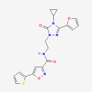 molecular formula C19H17N5O4S B2585416 N-(2-(4-cyclopropyl-3-(furan-2-yl)-5-oxo-4,5-dihydro-1H-1,2,4-triazol-1-yl)ethyl)-5-(thiophen-2-yl)isoxazole-3-carboxamide CAS No. 1797260-84-4