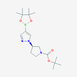 molecular formula C18H30BN3O4 B2585418 (R)-tert-Butyl 3-(4-(4,4,5,5-tetramethyl-1,3,2-dioxaborolan-2-yl)-1H-pyrazol-1-yl)pyrrolidine-1-carboxylate CAS No. 1175273-52-5