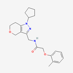 molecular formula C21H27N3O3 B2585423 N-((1-cyclopentyl-1,4,6,7-tetrahydropyrano[4,3-c]pyrazol-3-yl)methyl)-2-(o-tolyloxy)acetamide CAS No. 1798623-32-1