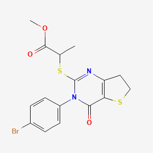 molecular formula C16H15BrN2O3S2 B2585431 methyl 2-{[3-(4-bromophenyl)-4-oxo-3H,4H,6H,7H-thieno[3,2-d]pyrimidin-2-yl]sulfanyl}propanoate CAS No. 687567-44-8