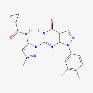molecular formula C21H21N7O2 B2585459 N-(1-(1-(3,4-dimethylphenyl)-4-oxo-4,5-dihydro-1H-pyrazolo[3,4-d]pyrimidin-6-yl)-3-methyl-1H-pyrazol-5-yl)cyclopropanecarboxamide CAS No. 1170157-82-0