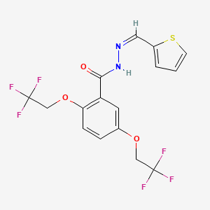 molecular formula C16H12F6N2O3S B2585477 N-[(Z)-thiophen-2-ylmethylideneamino]-2,5-bis(2,2,2-trifluoroethoxy)benzamide CAS No. 477864-06-5