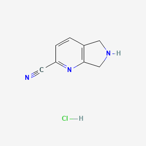 molecular formula C8H8ClN3 B2585478 6,7-Dihydro-5H-pyrrolo[3,4-b]pyridine-2-carbonitrile;hydrochloride CAS No. 2580209-71-6