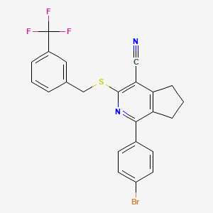 molecular formula C23H16BrF3N2S B2585481 1-(4-bromophenyl)-3-{[3-(trifluoromethyl)benzyl]sulfanyl}-6,7-dihydro-5H-cyclopenta[c]pyridine-4-carbonitrile CAS No. 861209-35-0