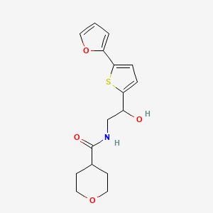 molecular formula C16H19NO4S B2585484 N-{2-[5-(furan-2-yl)thiophen-2-yl]-2-hydroxyethyl}oxane-4-carboxamide CAS No. 2320824-67-5