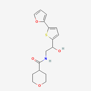 molecular formula C16H19NO4S B2585484 N-[2-[5-(Furan-2-yl)thiophen-2-yl]-2-hydroxyethyl]oxane-4-carboxamide CAS No. 2320824-67-5