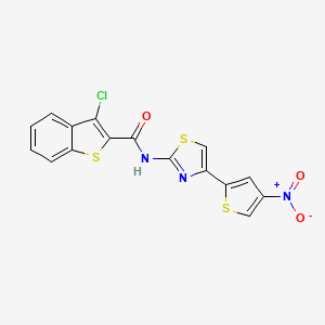 molecular formula C16H8ClN3O3S3 B2585486 3-氯-N-[4-(4-硝基噻吩-2-基)-1,3-噻唑-2-基]-1-苯并噻吩-2-羧酰胺 CAS No. 477280-63-0