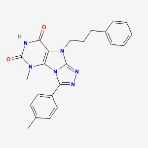 molecular formula C23H22N6O2 B2585487 5-甲基-9-(3-苯基丙基)-3-(对甲苯基)-5H-[1,2,4]三唑并[4,3-e]嘧啶-6,8(7H,9H)-二酮 CAS No. 921511-19-5