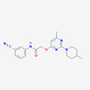 molecular formula C20H23N5O2 B2585491 N-(3-cyanophenyl)-2-{[6-methyl-2-(4-methylpiperidin-1-yl)pyrimidin-4-yl]oxy}acetamide CAS No. 1226446-94-1