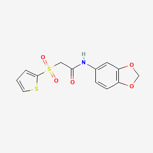 molecular formula C13H11NO5S2 B2585492 N-(1,3-苯并二噁烯-5-基)-2-(噻吩-2-基磺酰)乙酰胺 CAS No. 1021046-56-9
