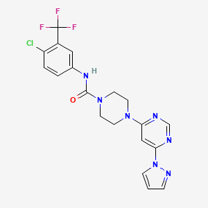molecular formula C19H17ClF3N7O B2585495 4-(6-(1H-吡唑-1-基)嘧啶-4-基)-N-(4-氯-3-(三氟甲基)苯基)哌嗪-1-羧酰胺 CAS No. 1171516-76-9