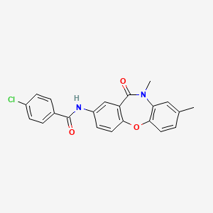 molecular formula C22H17ClN2O3 B2585545 4-chloro-N-(8,10-dimethyl-11-oxo-10,11-dihydrodibenzo[b,f][1,4]oxazepin-2-yl)benzamide CAS No. 922110-41-6