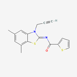molecular formula C17H14N2OS2 B2585656 N-[(2Z)-5,7-dimethyl-3-(prop-2-yn-1-yl)-2,3-dihydro-1,3-benzothiazol-2-ylidene]thiophene-2-carboxamide CAS No. 868377-18-8
