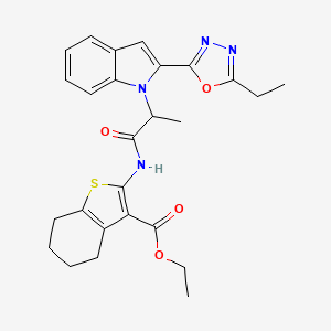 molecular formula C26H28N4O4S B2585703 ethyl 2-(2-(2-(5-ethyl-1,3,4-oxadiazol-2-yl)-1H-indol-1-yl)propanamido)-4,5,6,7-tetrahydrobenzo[b]thiophene-3-carboxylate CAS No. 955619-22-4