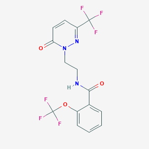 molecular formula C15H11F6N3O3 B2585809 N-{2-[6-oxo-3-(trifluoromethyl)-1,6-dihydropyridazin-1-yl]ethyl}-2-(trifluoromethoxy)benzamide CAS No. 2415572-60-8