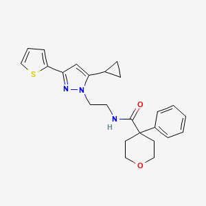 B2585899 N-(2-(5-cyclopropyl-3-(thiophen-2-yl)-1H-pyrazol-1-yl)ethyl)-4-phenyltetrahydro-2H-pyran-4-carboxamide CAS No. 1797672-19-5