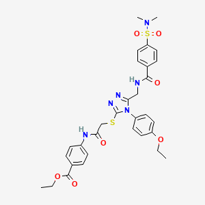 molecular formula C31H34N6O7S2 B2585960 ethyl 4-(2-{[5-({[4-(dimethylsulfamoyl)phenyl]formamido}methyl)-4-(4-ethoxyphenyl)-4H-1,2,4-triazol-3-yl]sulfanyl}acetamido)benzoate CAS No. 309968-44-3