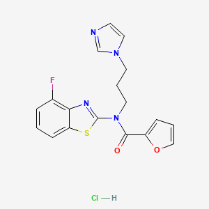 molecular formula C18H16ClFN4O2S B2585962 N-(3-(1H-imidazol-1-yl)propyl)-N-(4-fluorobenzo[d]thiazol-2-yl)furan-2-carboxamide hydrochloride CAS No. 1216674-85-9