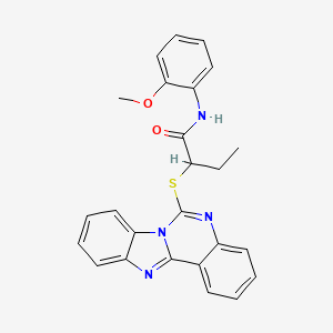 molecular formula C25H22N4O2S B2586023 N-(2-methoxyphenyl)-2-{8,10,17-triazatetracyclo[8.7.0.0^{2,7}.0^{11,16}]heptadeca-1(17),2,4,6,8,11(16),12,14-octaen-9-ylsulfanyl}butanamide CAS No. 688792-92-9