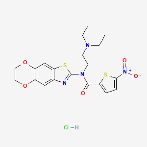 molecular formula C20H23ClN4O5S2 B2586090 N-[2-(diethylamino)ethyl]-N-(6,7-dihydro-[1,4]dioxino[2,3-f][1,3]benzothiazol-2-yl)-5-nitrothiophene-2-carboxamide;hydrochloride CAS No. 1321730-65-7