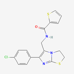 molecular formula C17H14ClN3OS2 B2586091 N-((6-(4-chlorophenyl)-2,3-dihydroimidazo[2,1-b]thiazol-5-yl)methyl)thiophene-2-carboxamide CAS No. 946199-75-3