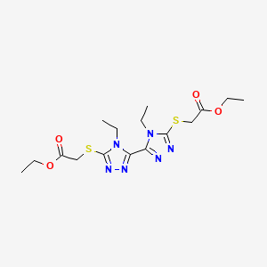 molecular formula C16H24N6O4S2 B2586095 ethyl 2-[(5-{5-[(2-ethoxy-2-oxoethyl)sulfanyl]-4-ethyl-4H-1,2,4-triazol-3-yl}-4-ethyl-4H-1,2,4-triazol-3-yl)sulfanyl]acetate CAS No. 500267-46-9