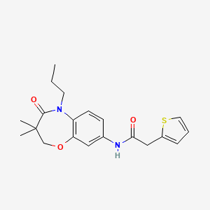 molecular formula C20H24N2O3S B2586097 N-(3,3-dimethyl-4-oxo-5-propyl-2,3,4,5-tetrahydro-1,5-benzoxazepin-8-yl)-2-(thiophen-2-yl)acetamide CAS No. 921795-03-1