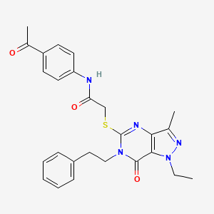 molecular formula C26H27N5O3S B2586119 N-(4-acetylphenyl)-2-{[1-ethyl-3-methyl-7-oxo-6-(2-phenylethyl)-1H,6H,7H-pyrazolo[4,3-d]pyrimidin-5-yl]sulfanyl}acetamide CAS No. 1358707-94-4